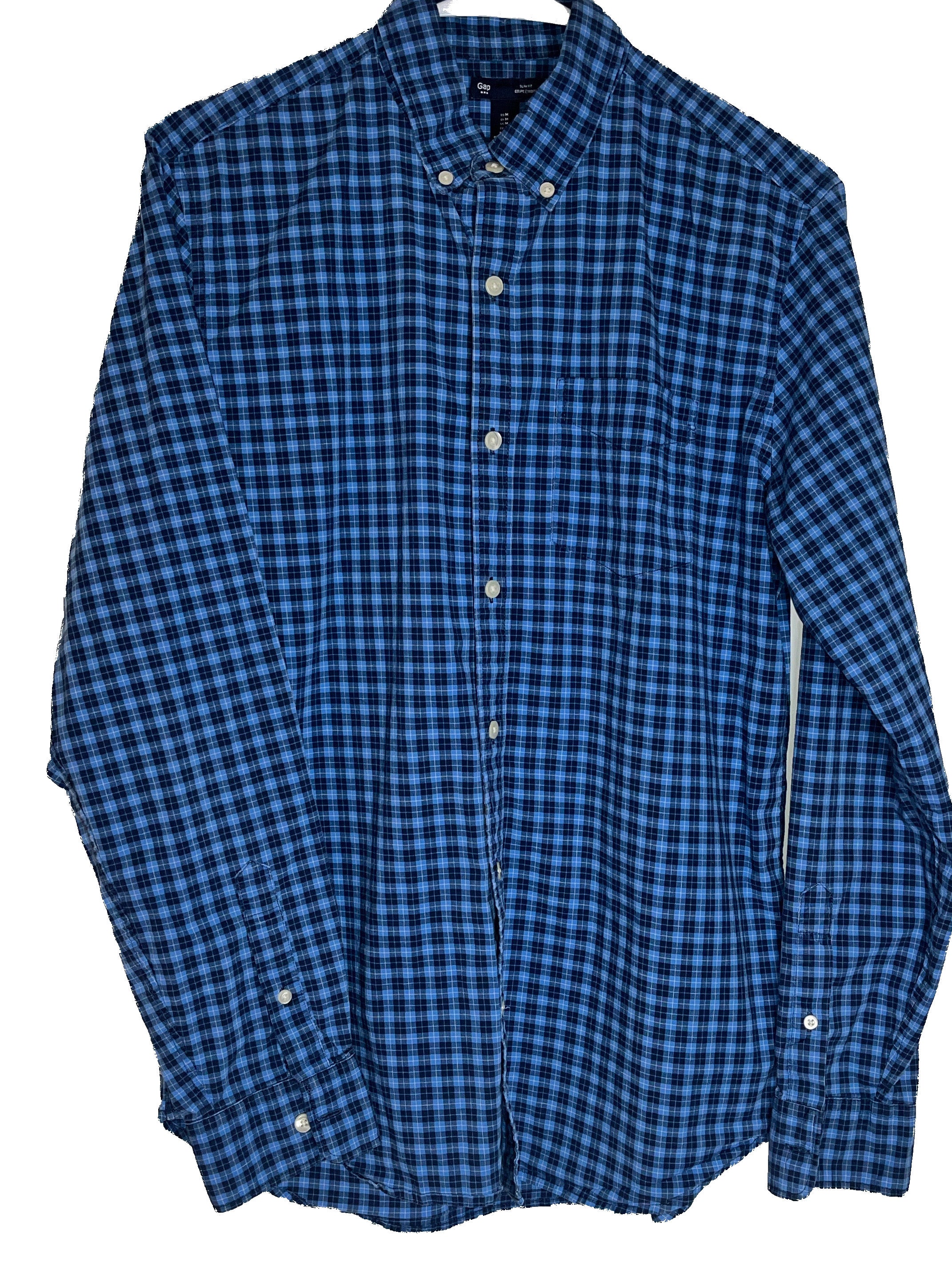 Gap Men’s Plaid Blue Long Sleeves Buttoned up Shirt(medium)