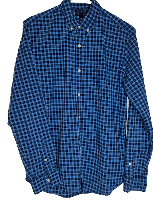 Gap Men’s Plaid Blue Long Sleeves Buttoned up Shirt(medium)