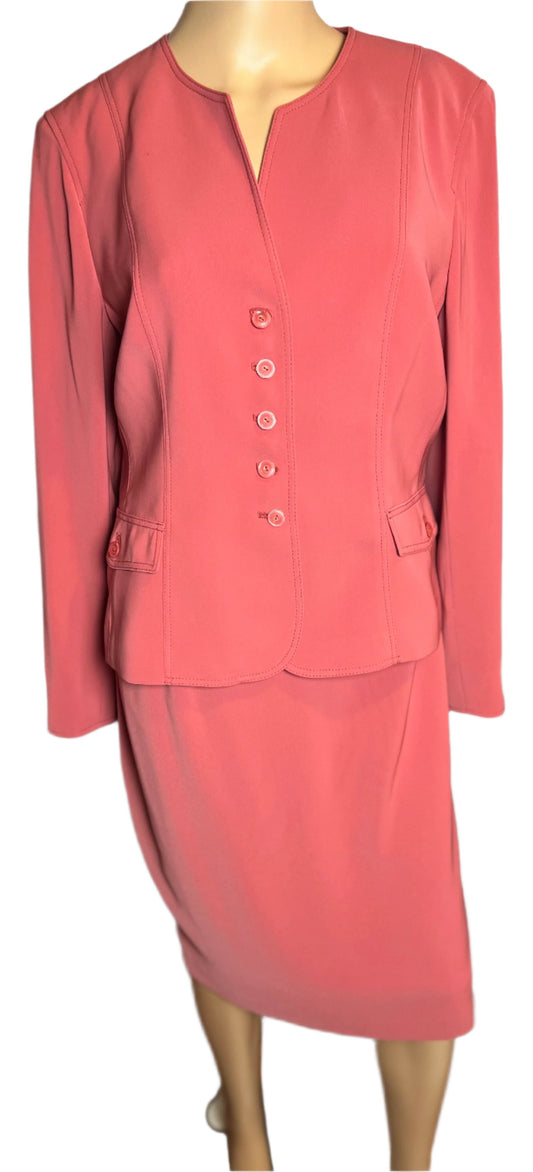 Jones NY (size 14P) Pink Skirt Suit Set with button closure (jacket) and Zipper closure (skirt)