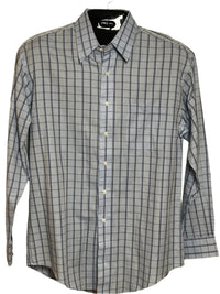 Croft & Barrow Wrinkle Resistant Plaid Long Sleeves Blue and White Button Up Shirt (Size Medium)