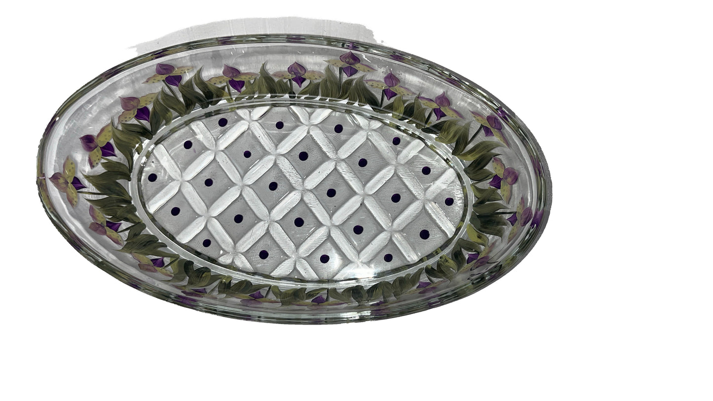 Floral Oval Serving Glass Bowl