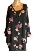 Black and pink floral Tunic Buttoned Up Blouse (plus size 3x)