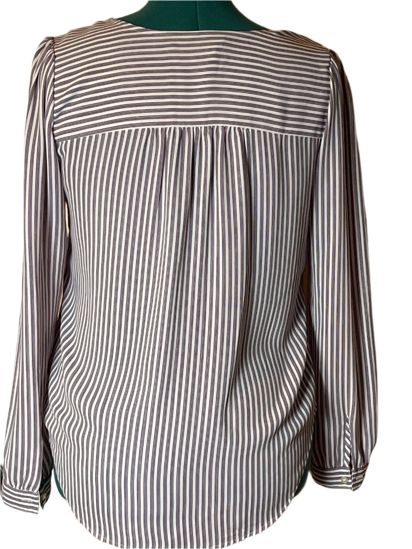 Loft Burgundy Striped Tunic V Neck Blouse( size small)