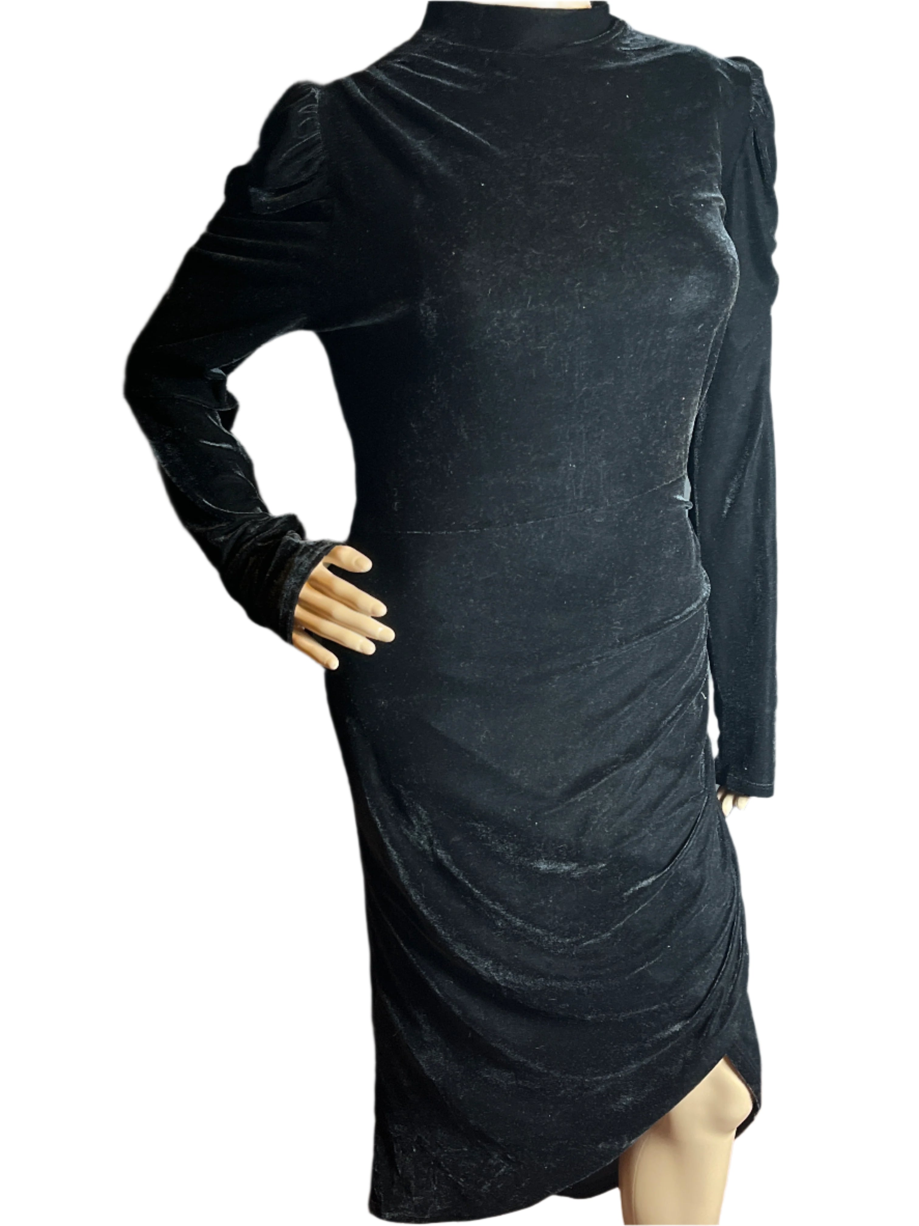 Fashion Nova-Black asymmetrical/velvet like material Long Sleeves Cocktail/Formal Dress(Size Large)