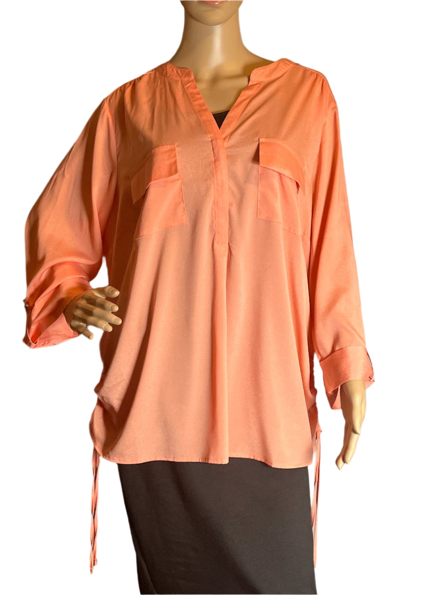 Sara Michelle Orange Loose Fit V neck String detailed sides( size 2x) blouse