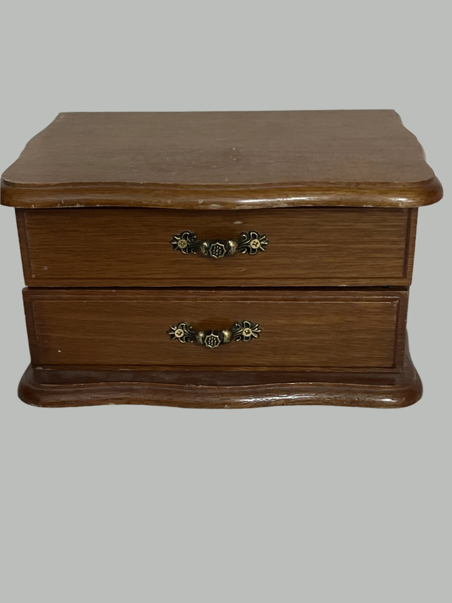 Antique-Small Maple wood storage box with double drawers