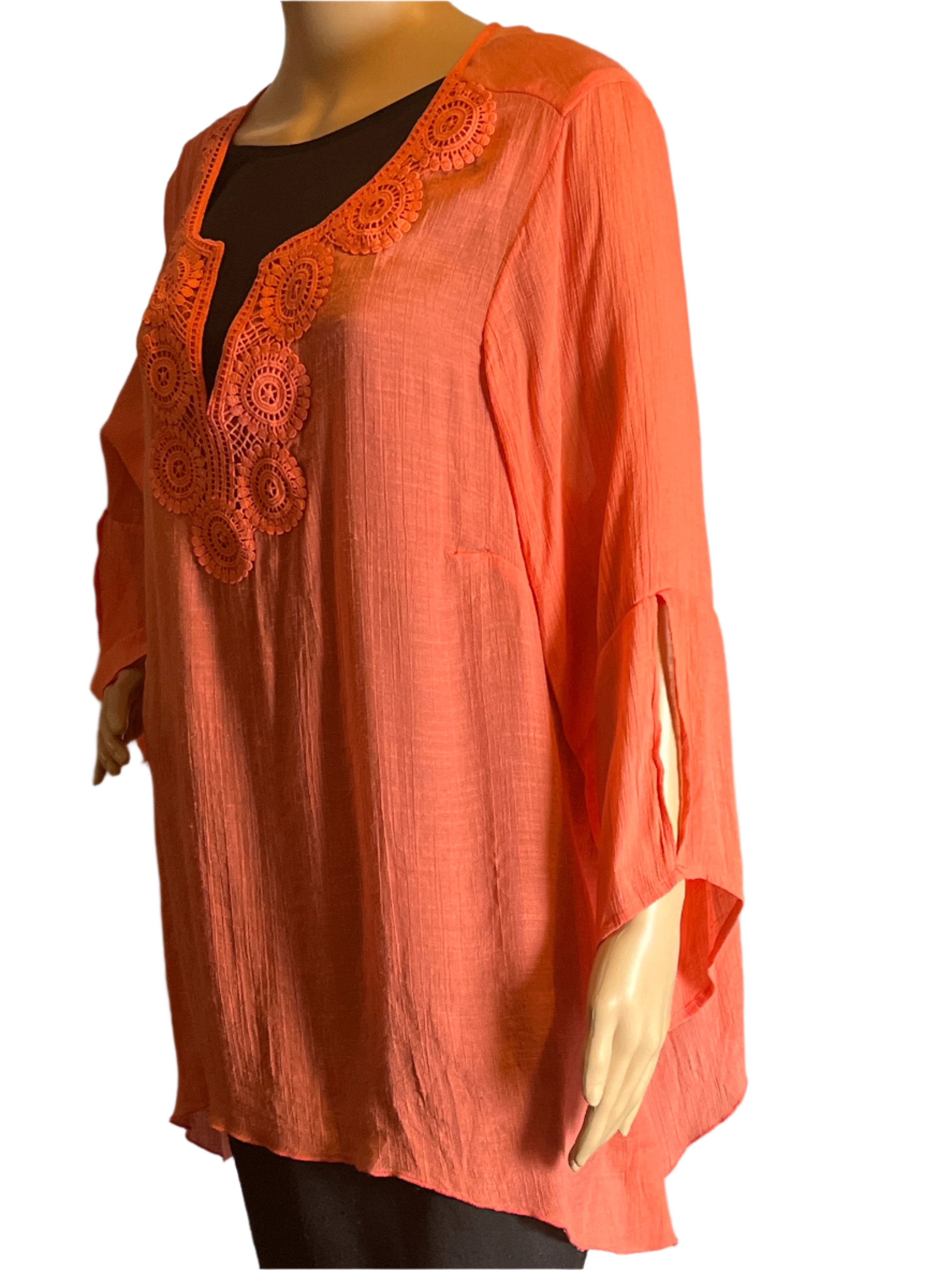 Zac & Rachel Women Orange Loose Fitting Pull Over blouse (embroidery)