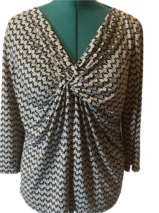 Liz Claiborne Blue/Gray Pull Over V-NeckShirt/Blouse (Size XL)