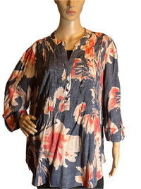 Cocomo Floral  Dressy Blue and Orange Loose Fitting Blouse (size 2x)