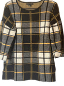 Black, White, Yellow Plaid Warm 3/4 Pull Over Sleeves Blouse (Size 2x)