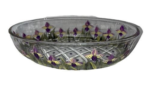 Floral Oval Serving Glass Bowl