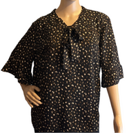 Women’s flowy, semi formal plus size(3x)bohemian style Black patterned short sleeved blouse