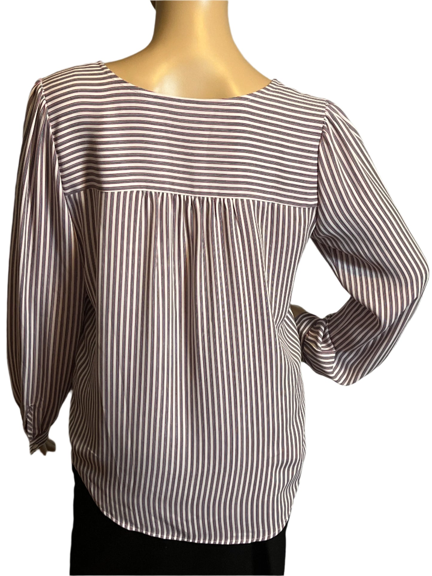 Loft Burgundy Striped Tunic V Neck Blouse( size small)