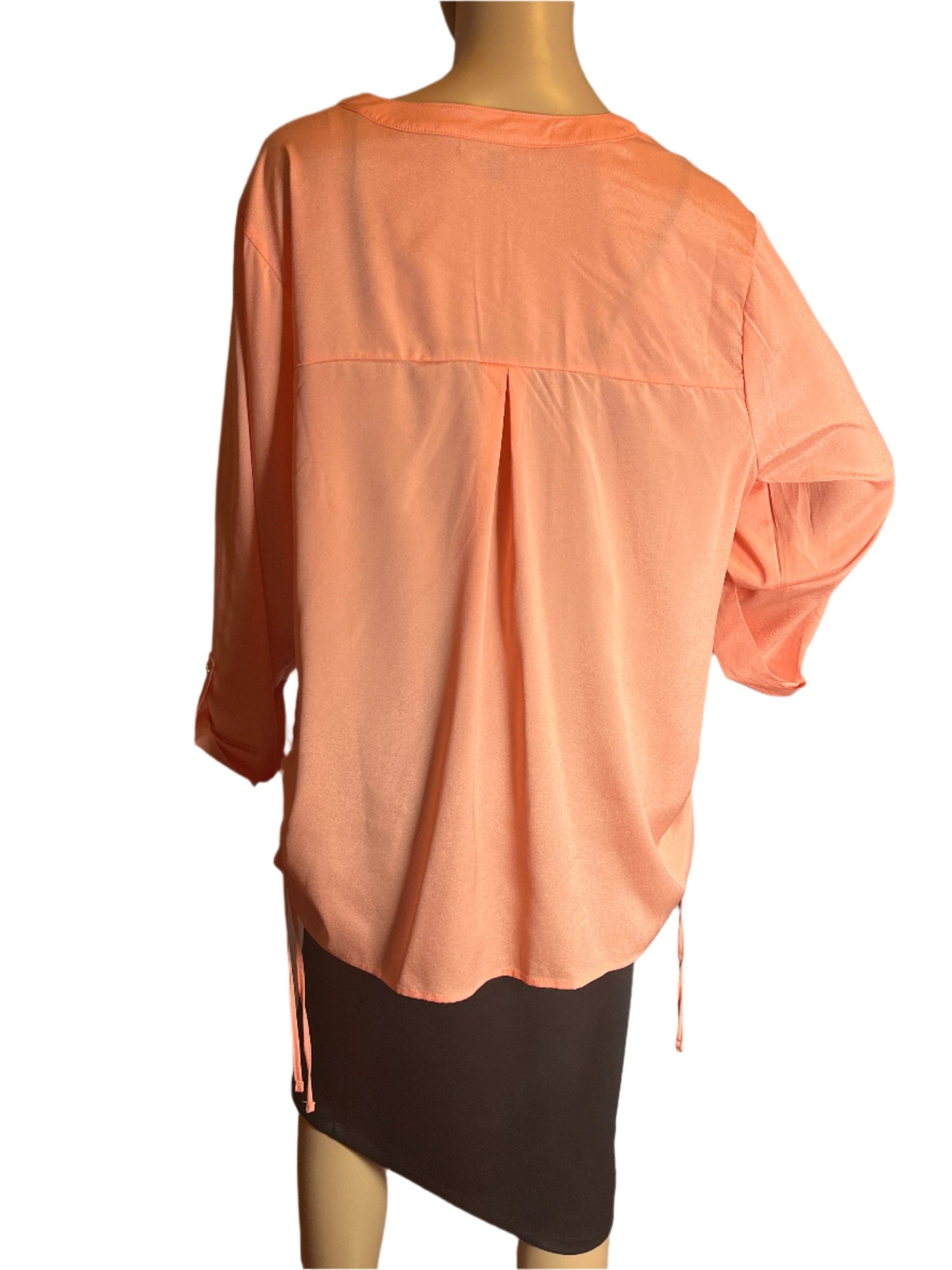 Sara Michelle Orange Loose Fit V neck String detailed sides( size 2x) blouse