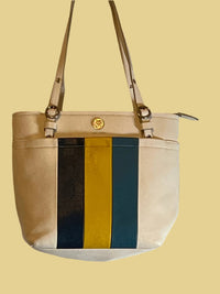 Ann Klein Stylish white with blue and yellow stripes Over Shoulder Bag