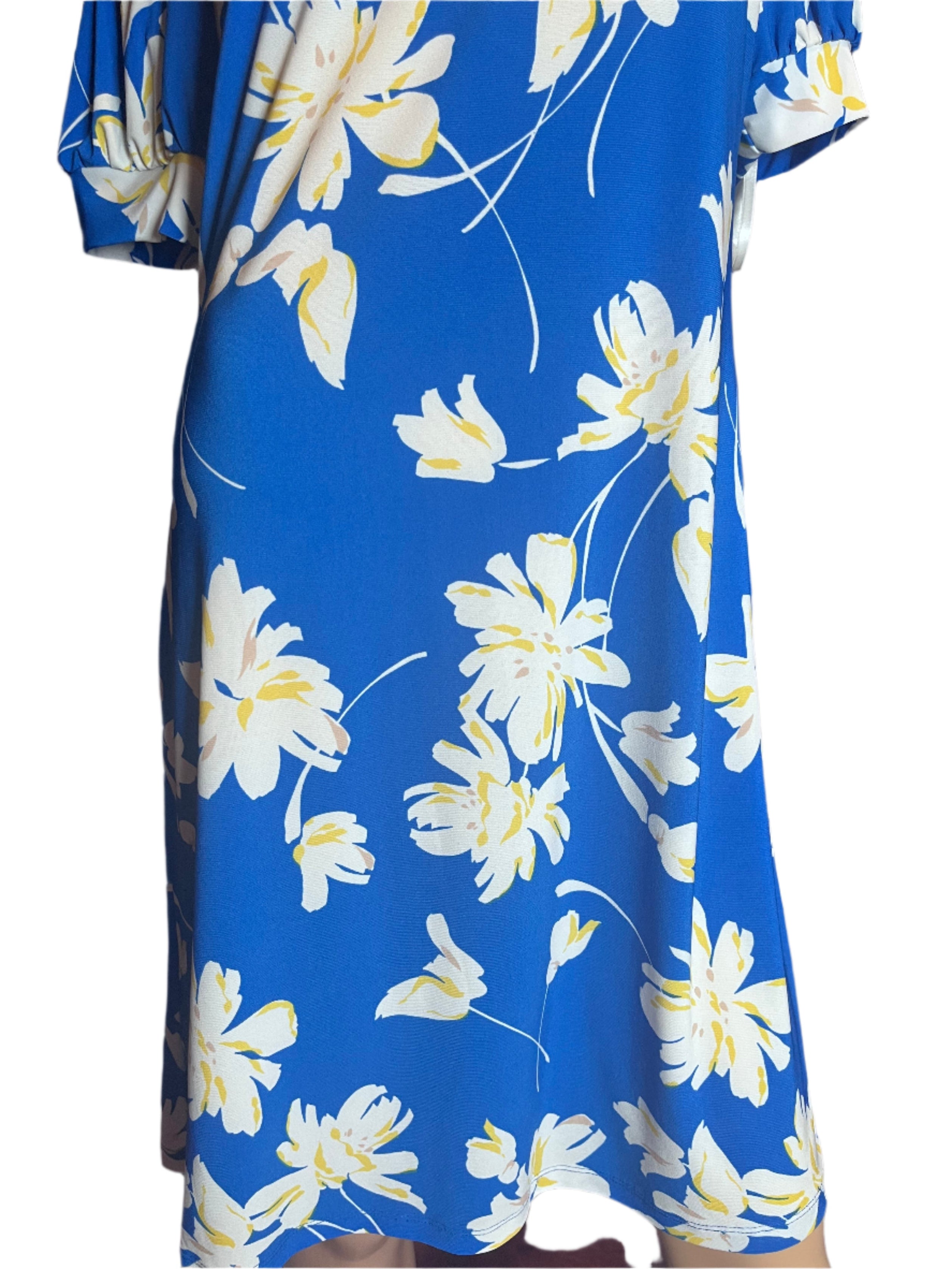 Figure flattering Tommy Hilfiger (size 4) blue, white yellow dress with floral prints