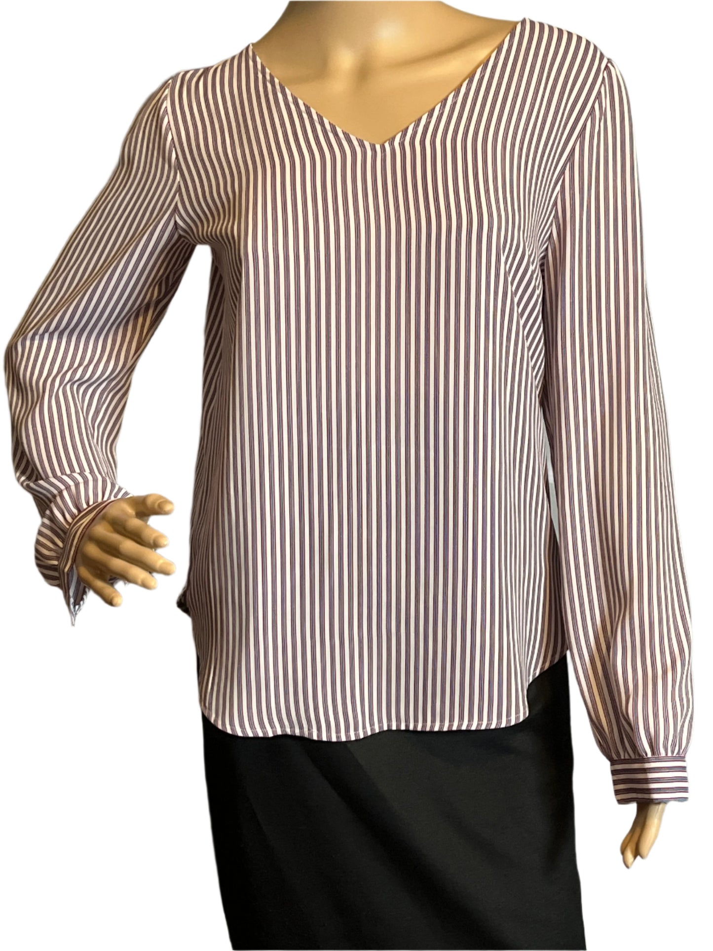 Loft Burgundy Striped Tunic V Neck Blouse( size small)