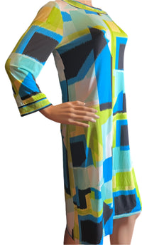 Dana Buchman (size XS) Multicolored (Blue/Yellow/Black/White) Pencil (Cocktail) Dress