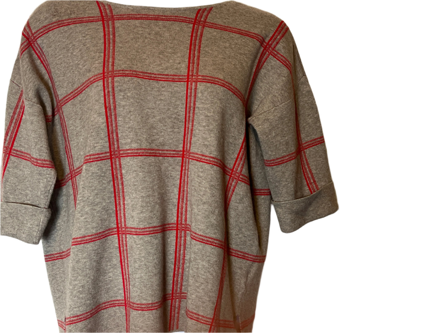 Tahari Gray and Red 3/4 Sleeves Pull Over Sweater (size 2x)