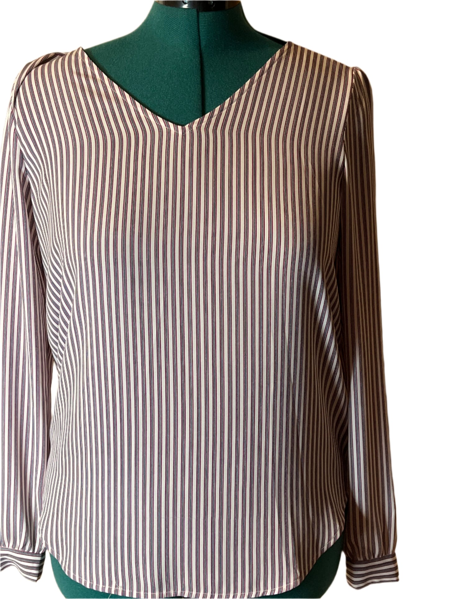 Loft Burgundy Striped Tunic V Neck Blouse( size small)