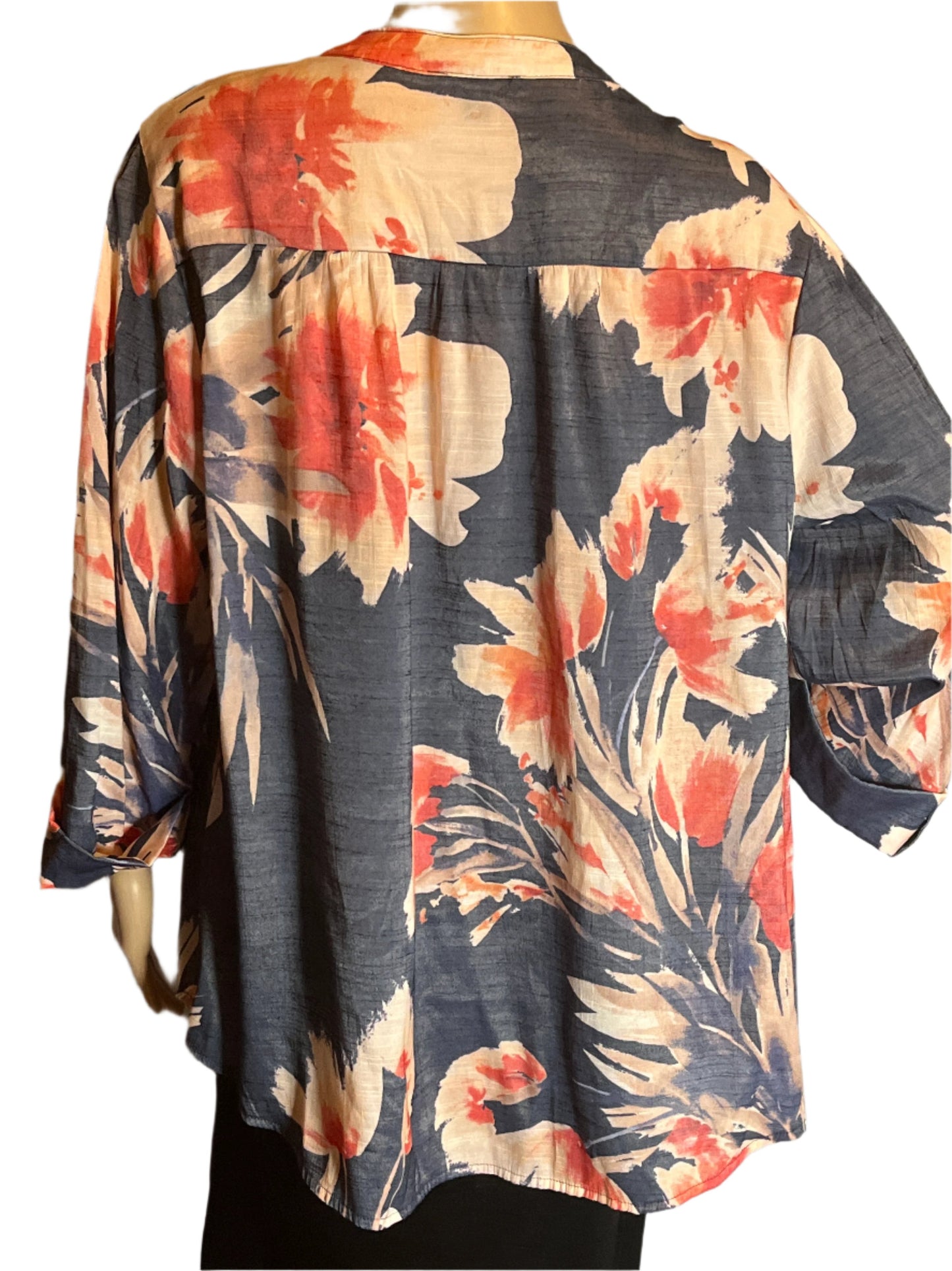 Cocomo Floral  Dressy Blue and Orange Loose Fitting Blouse (size 2x)