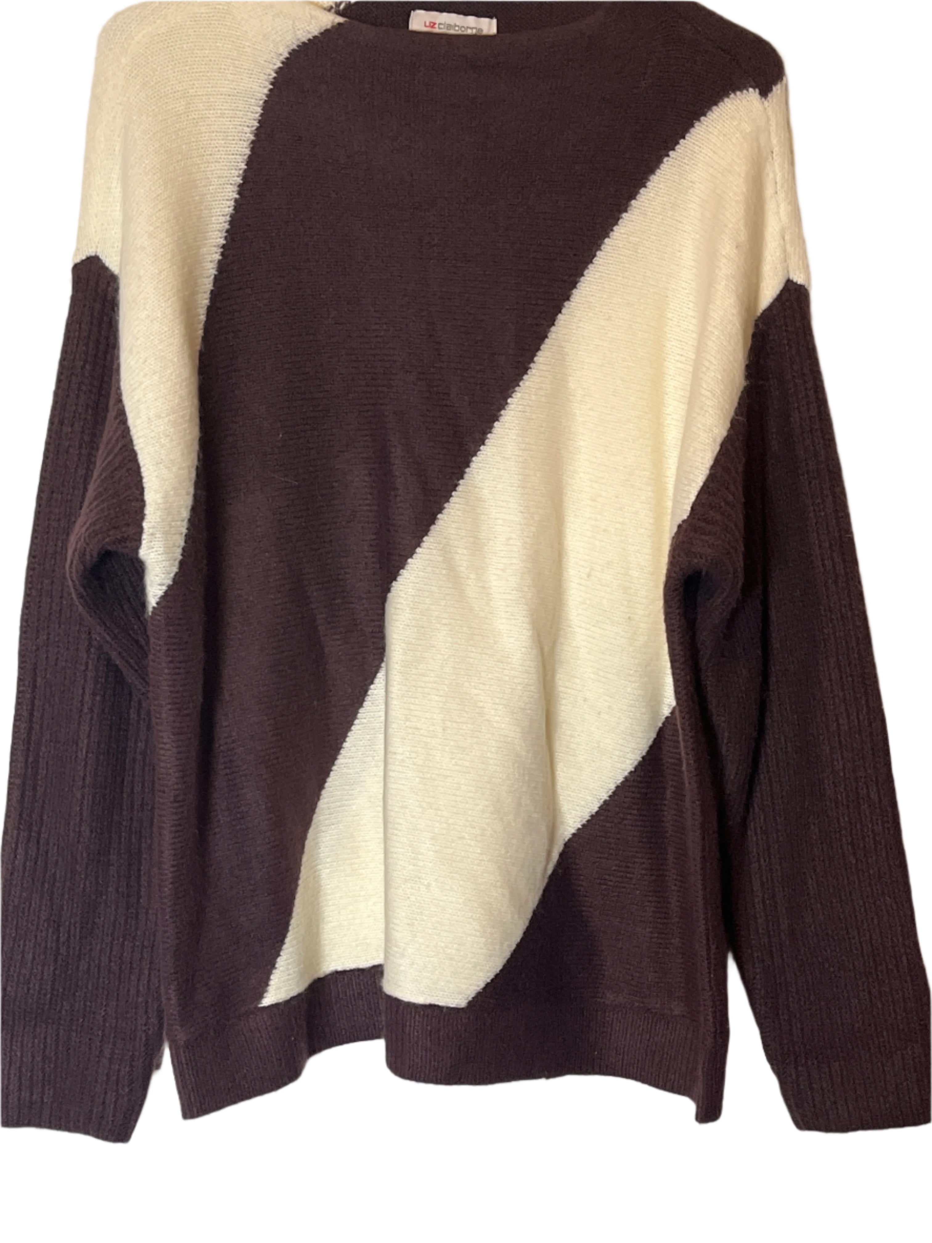 Liz Claiborne Brown and Beige Long Sleeves Pull over Swan Neck Seater(Size L)