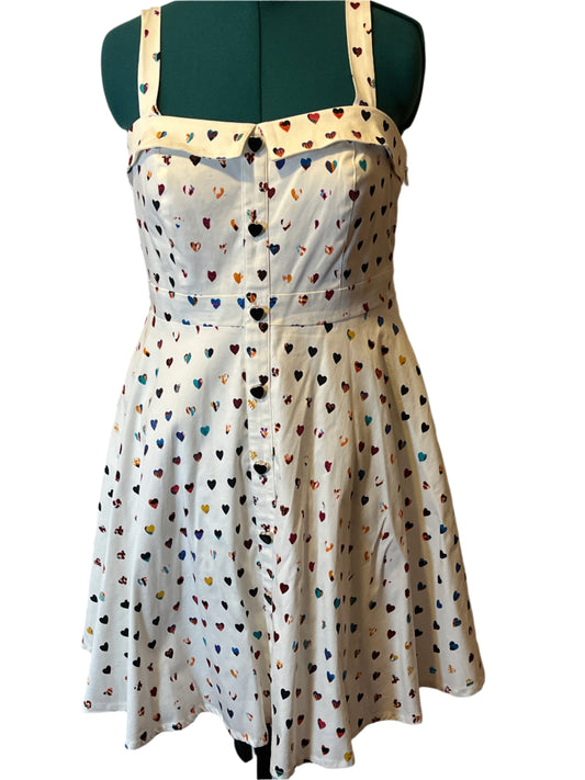 City Chic- A Line style white dress with multi colored hearts