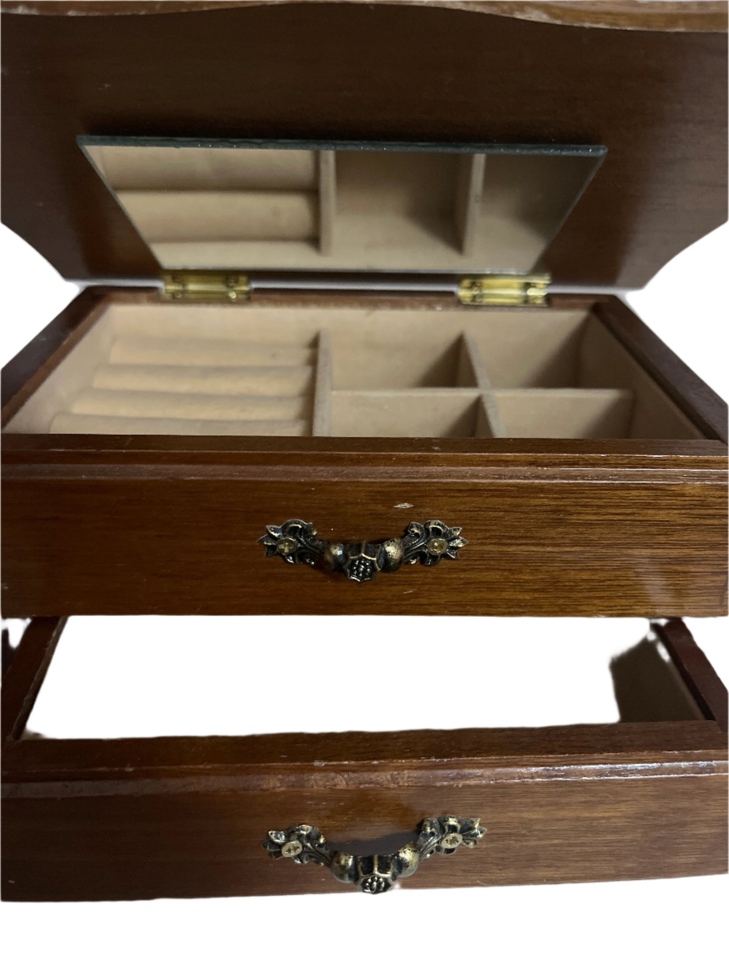 Antique-Small Maple wood storage box with double drawers