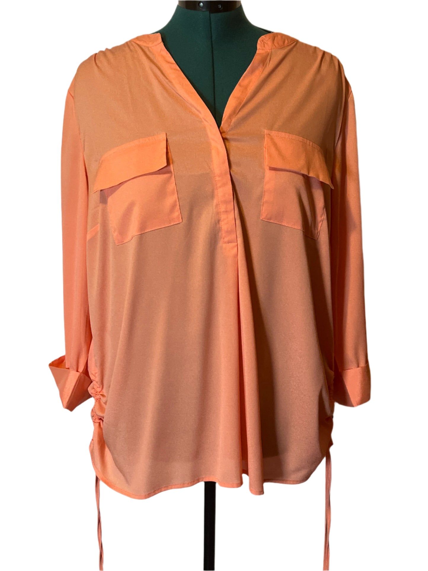 Sara Michelle Orange Loose Fit V neck String detailed sides( size 2x) blouse