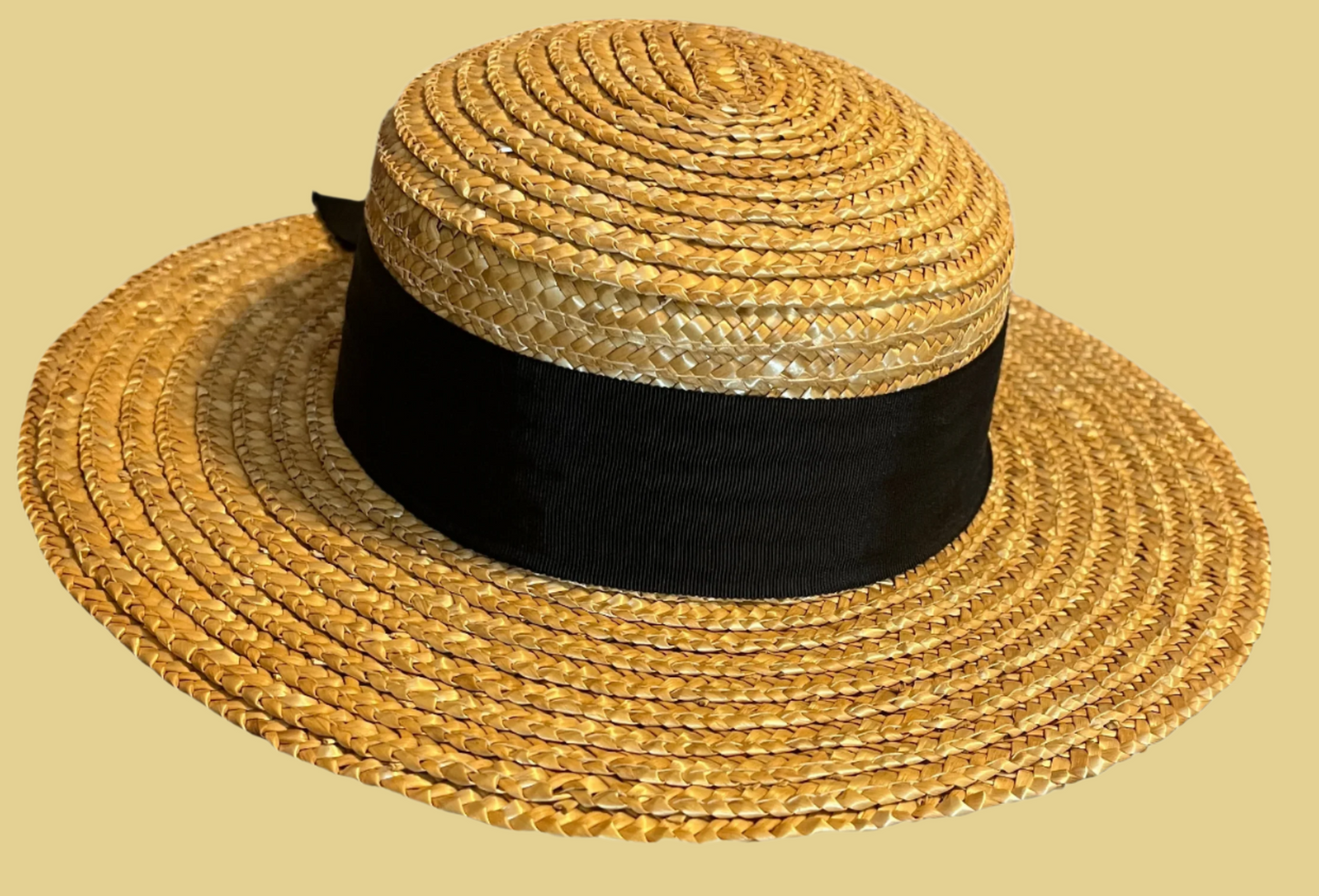 Straw Hat with beautiful black ribbon by Nayvie