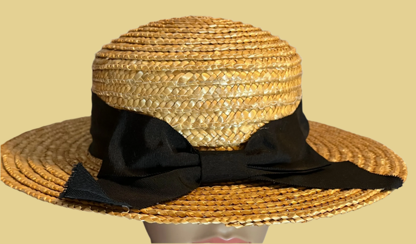 Straw Hat with beautiful black ribbon by Nayvie