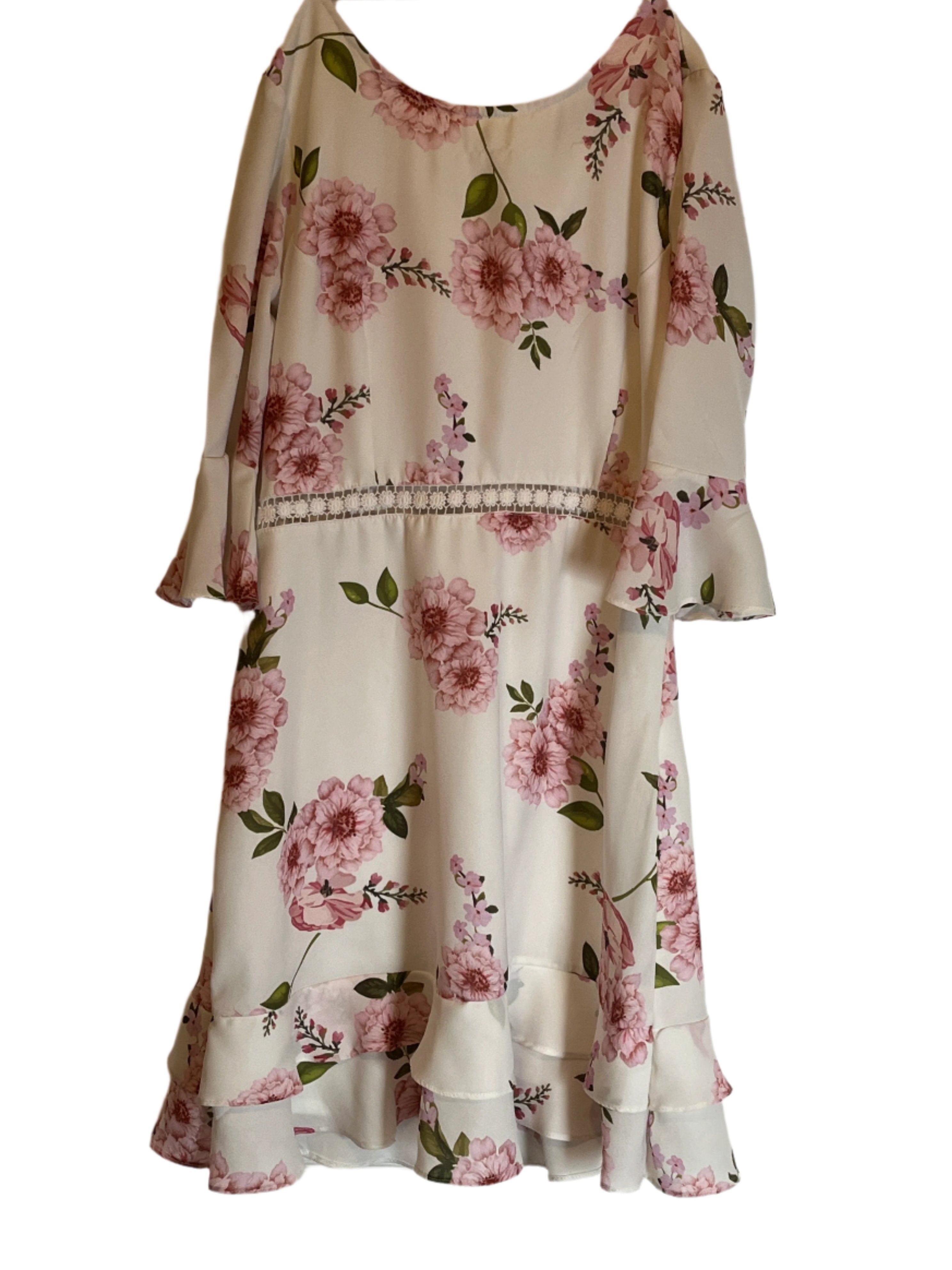 Floral Beige and Pink Fit and Flared Dress by Faballey (size small)