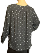 Loft black long sleeve blouse with white geometrical designs (size medium)