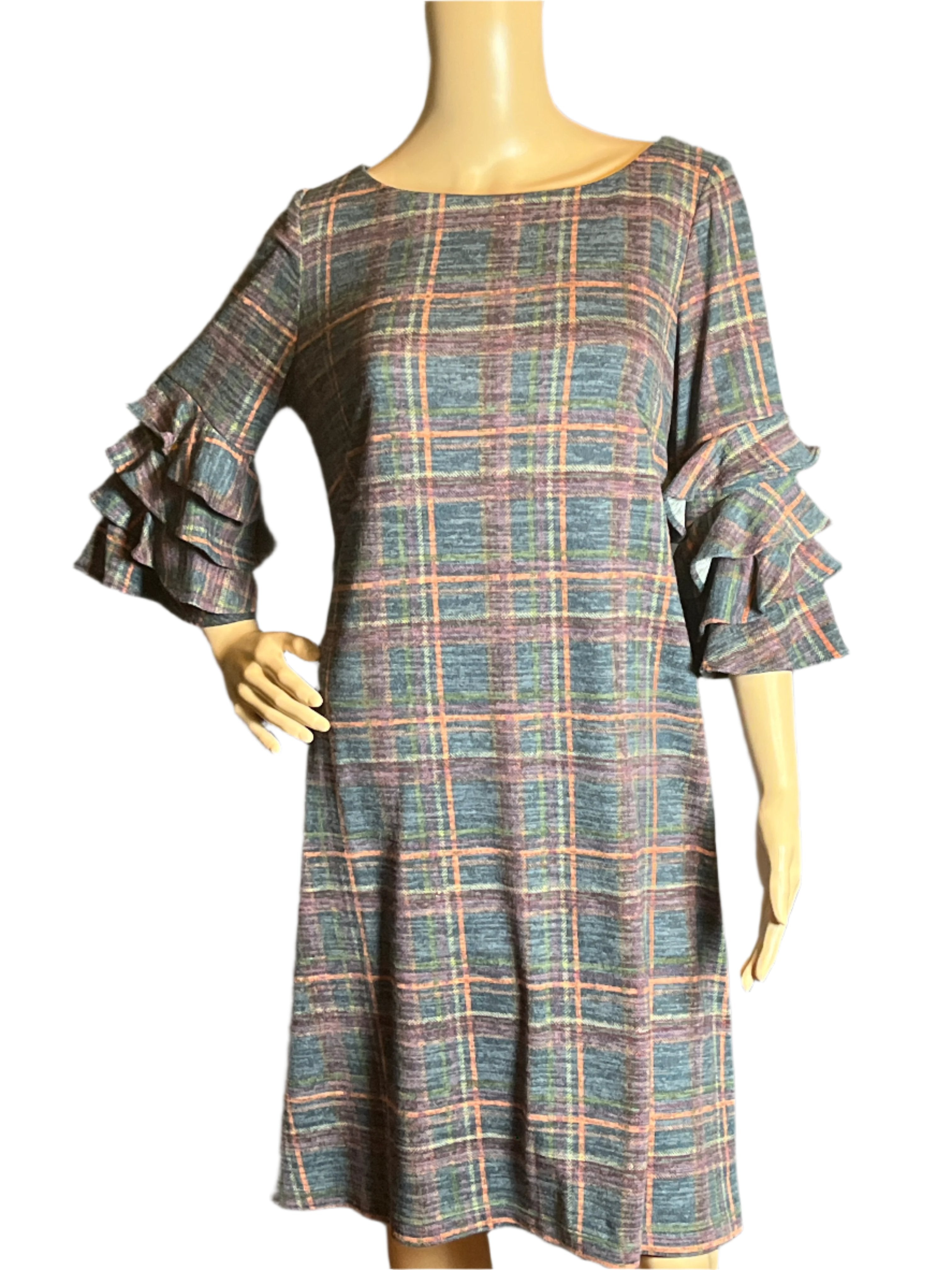 Roz & Ali Vintage Multicolored 3/4 Ruffled A Line Dress