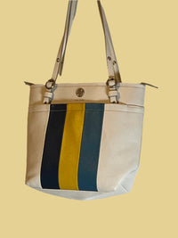 Ann Klein Stylish white with blue and yellow stripes Over Shoulder Bag