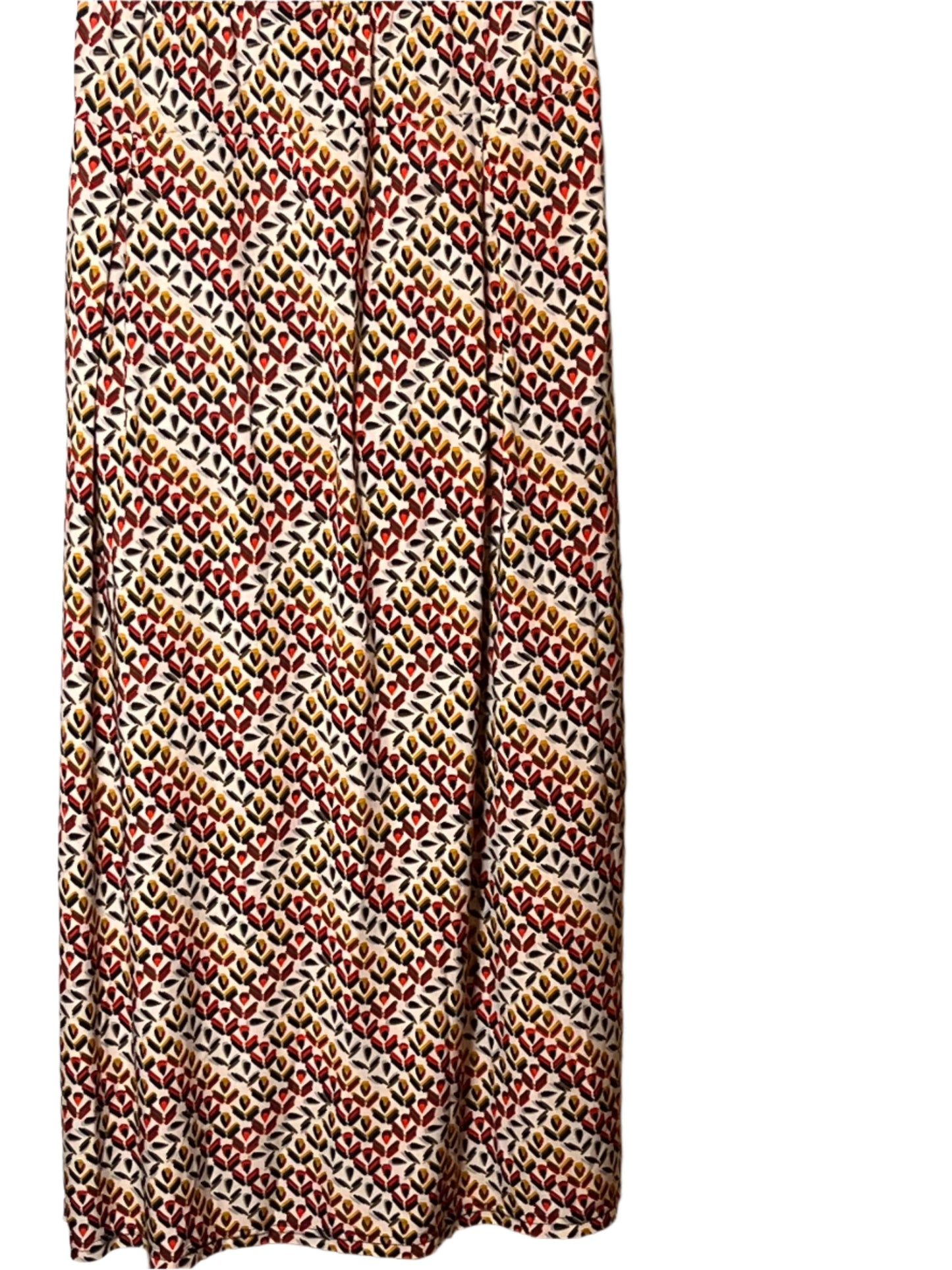 Metrowear Multicolored with orange, beige Brown distinct patterns Maxi Skirt with elastic waist in plus size (2x)