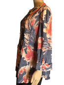 Cocomo Floral  Dressy Blue and Orange Loose Fitting Blouse (size 2x)