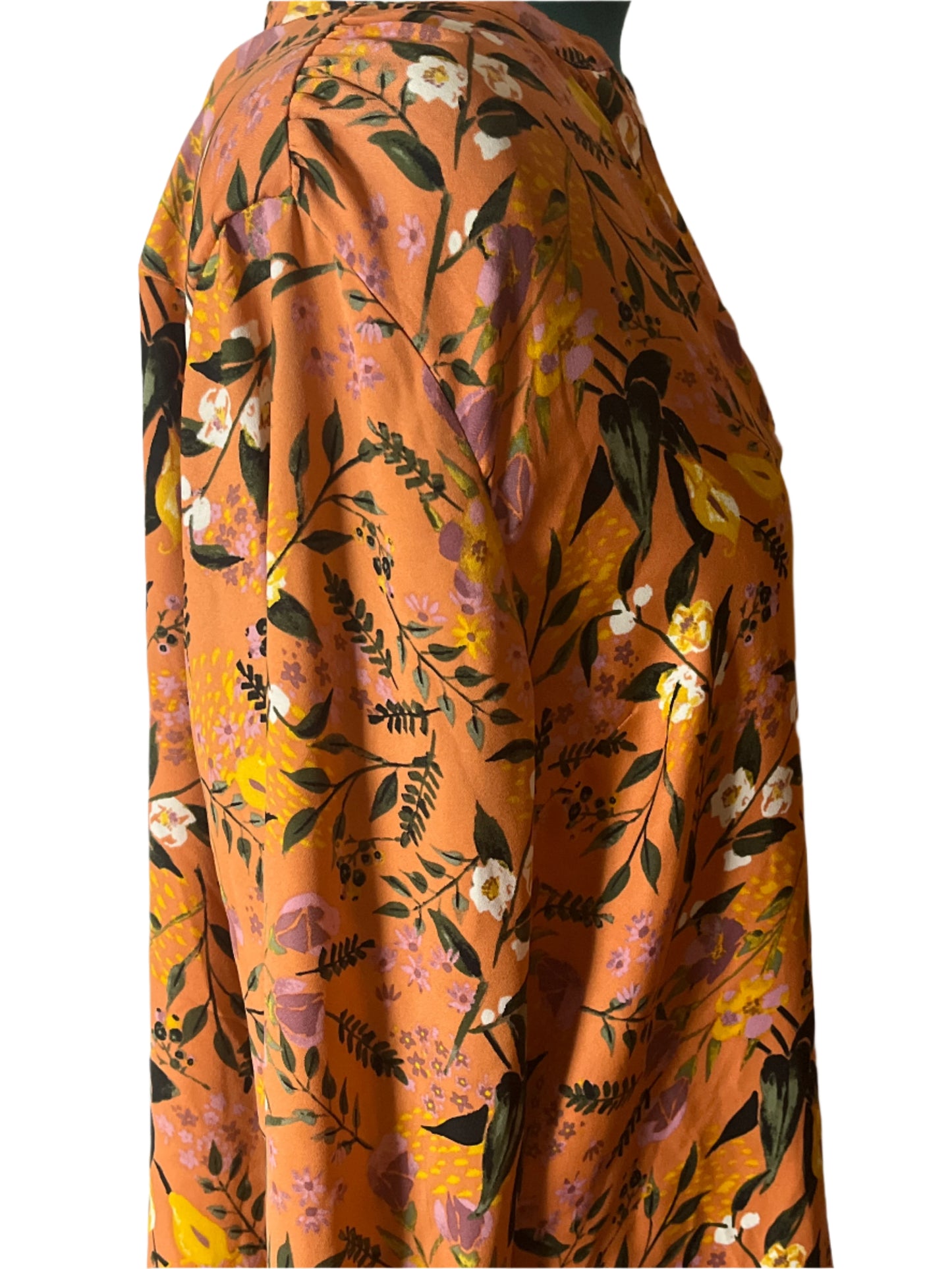 Ava Viva-Elegant Light Orange Flower Print Ladies V Neck Pull Over Blouse