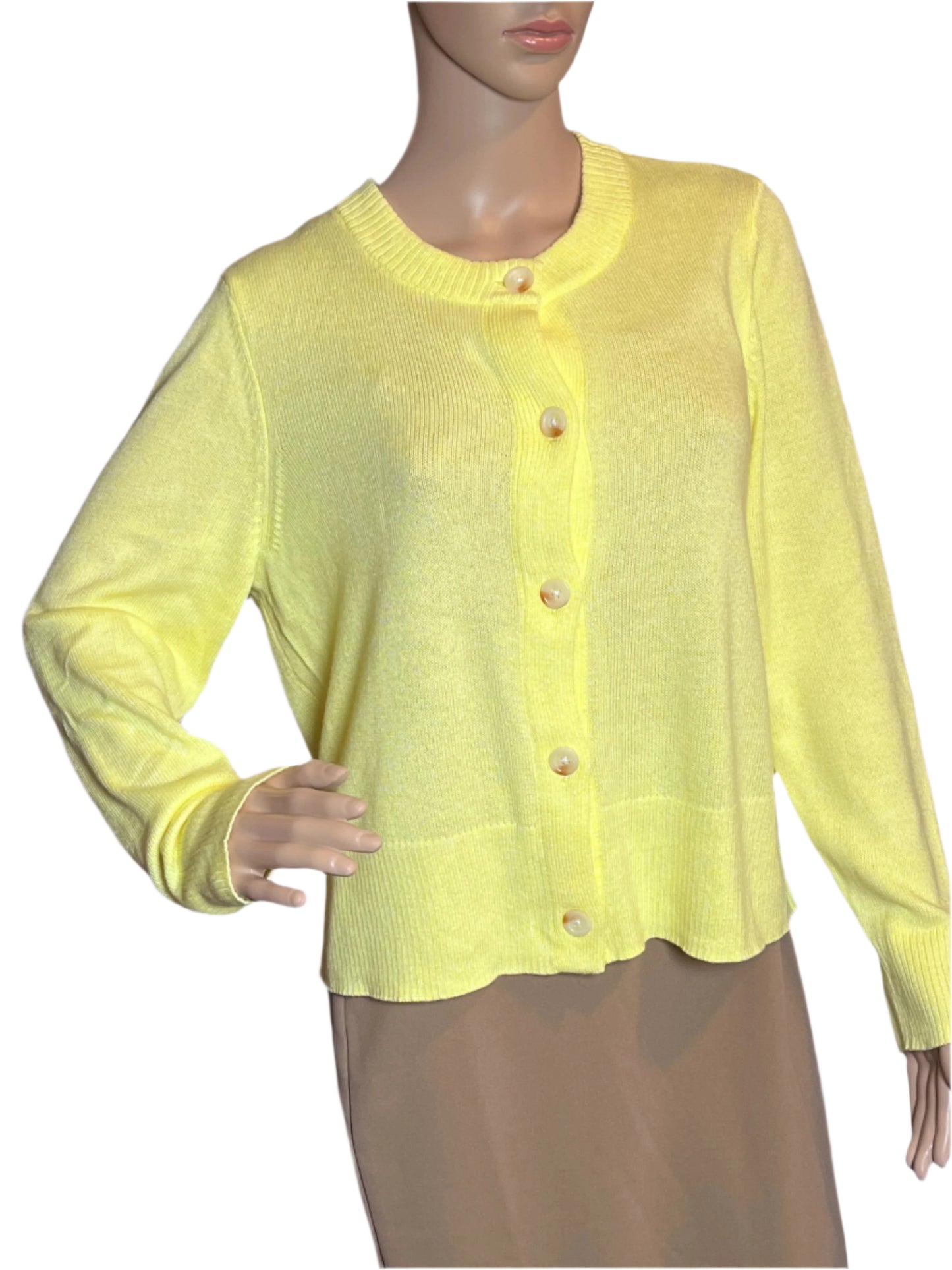 Candace Cameron Bure- Yellow Buttoned Long Sleeves Cardigan/Sweater (Size Medium)