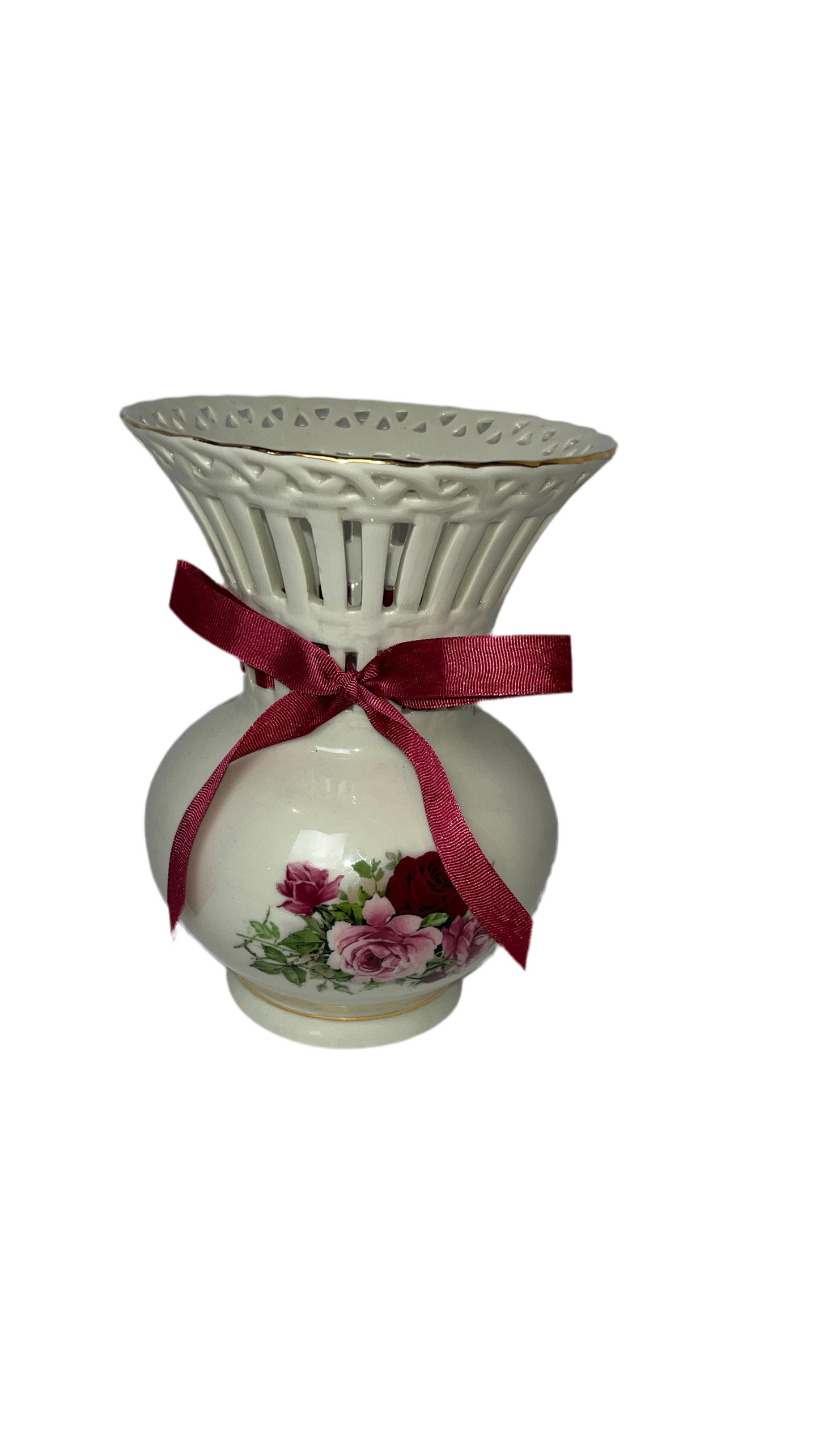 Porcelain Beautifully Crafted Vase (with distinct red ribbon)