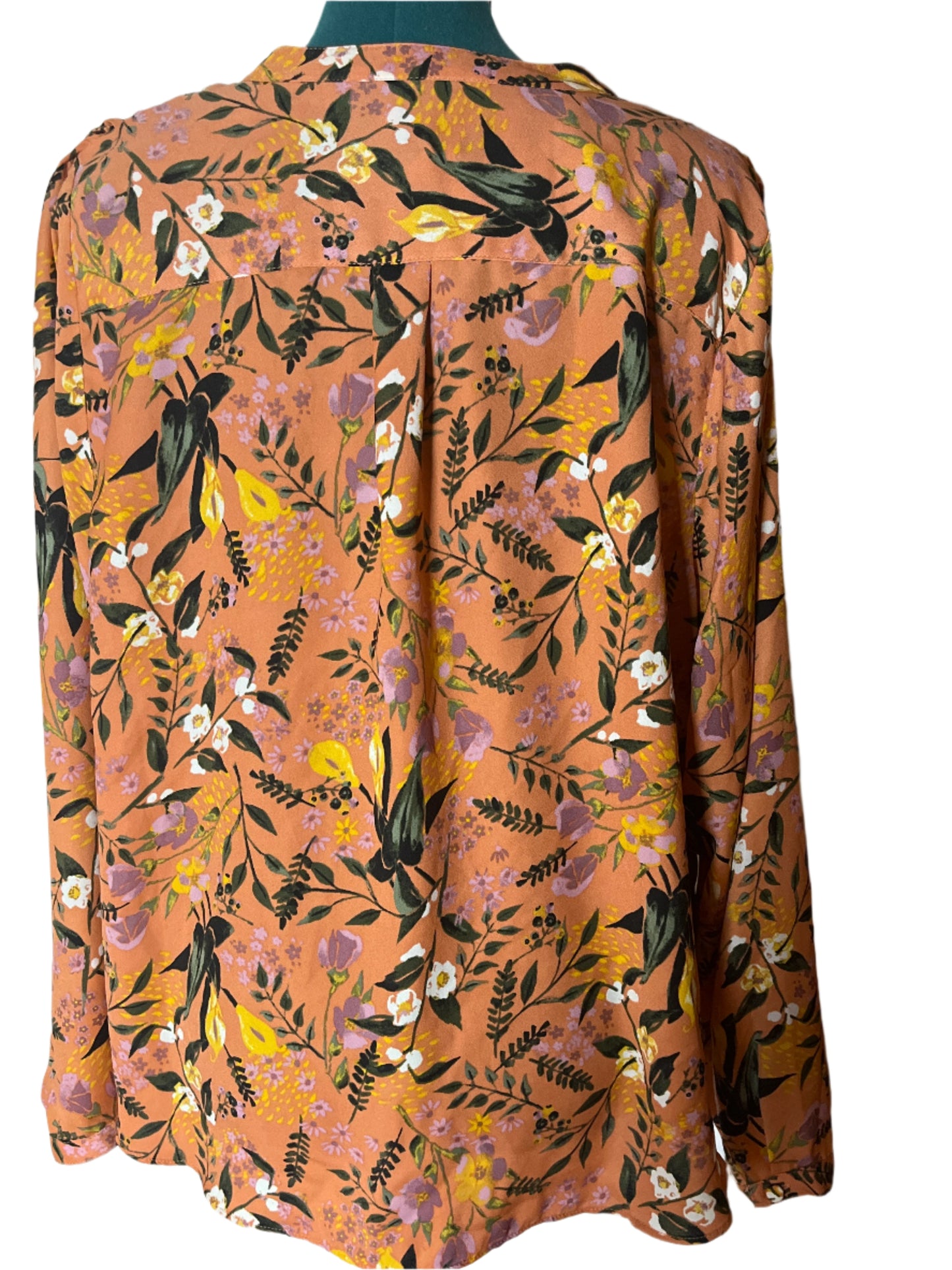 Ava Viva-Elegant Light Orange Flower Print Ladies V Neck Pull Over Blouse