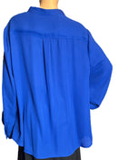 Ruffle-Trim Royal Blue Buttoned Up Tunic Blouse (Size 2X)