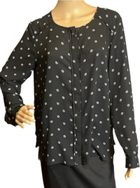 Loft black long sleeve blouse with white geometrical designs (size medium)