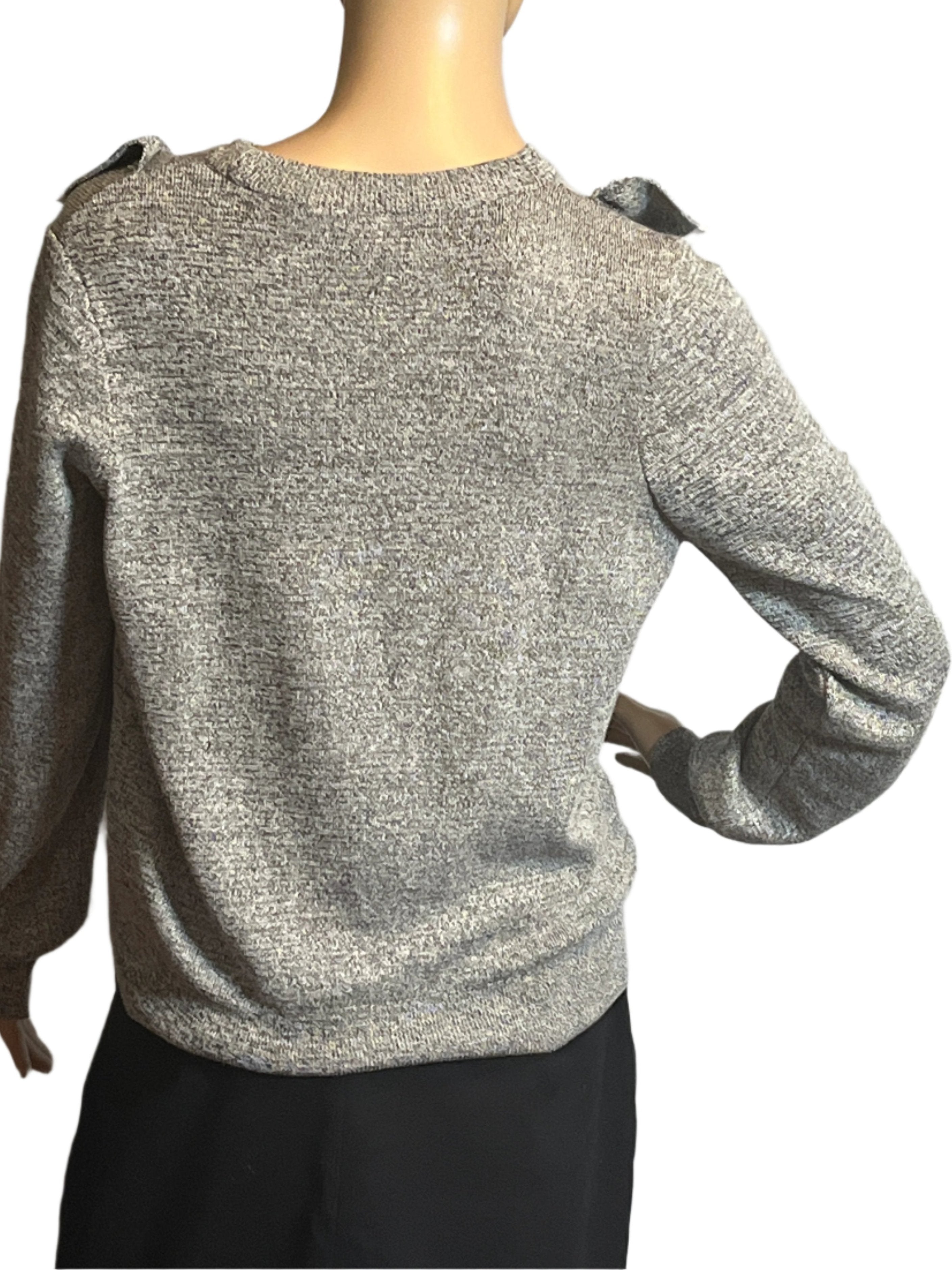 TOPSHOP-Pull Over Gray Ruffled Sweater (Size 8)