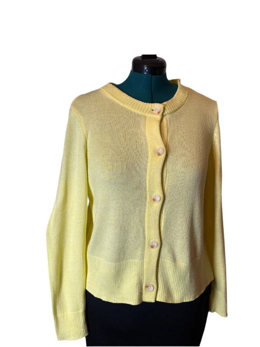 Candace Cameron Bure- Yellow Buttoned Long Sleeves Cardigan/Sweater (Size Medium)