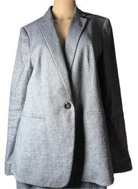 Ann Taylor Gray-1 button (size 12) stylish single breast blue denim like suit jacket/blazer