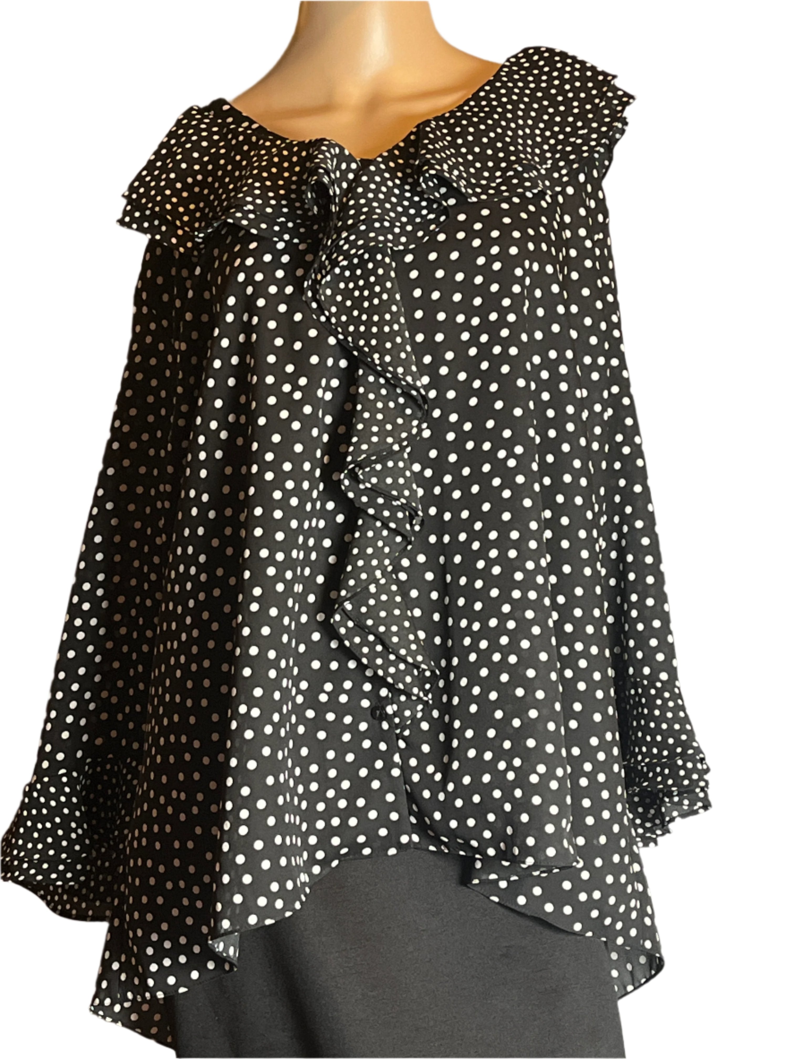 Jones New York Black and White Polka Dots Blouse with Ruffled Collar(Size 3x)