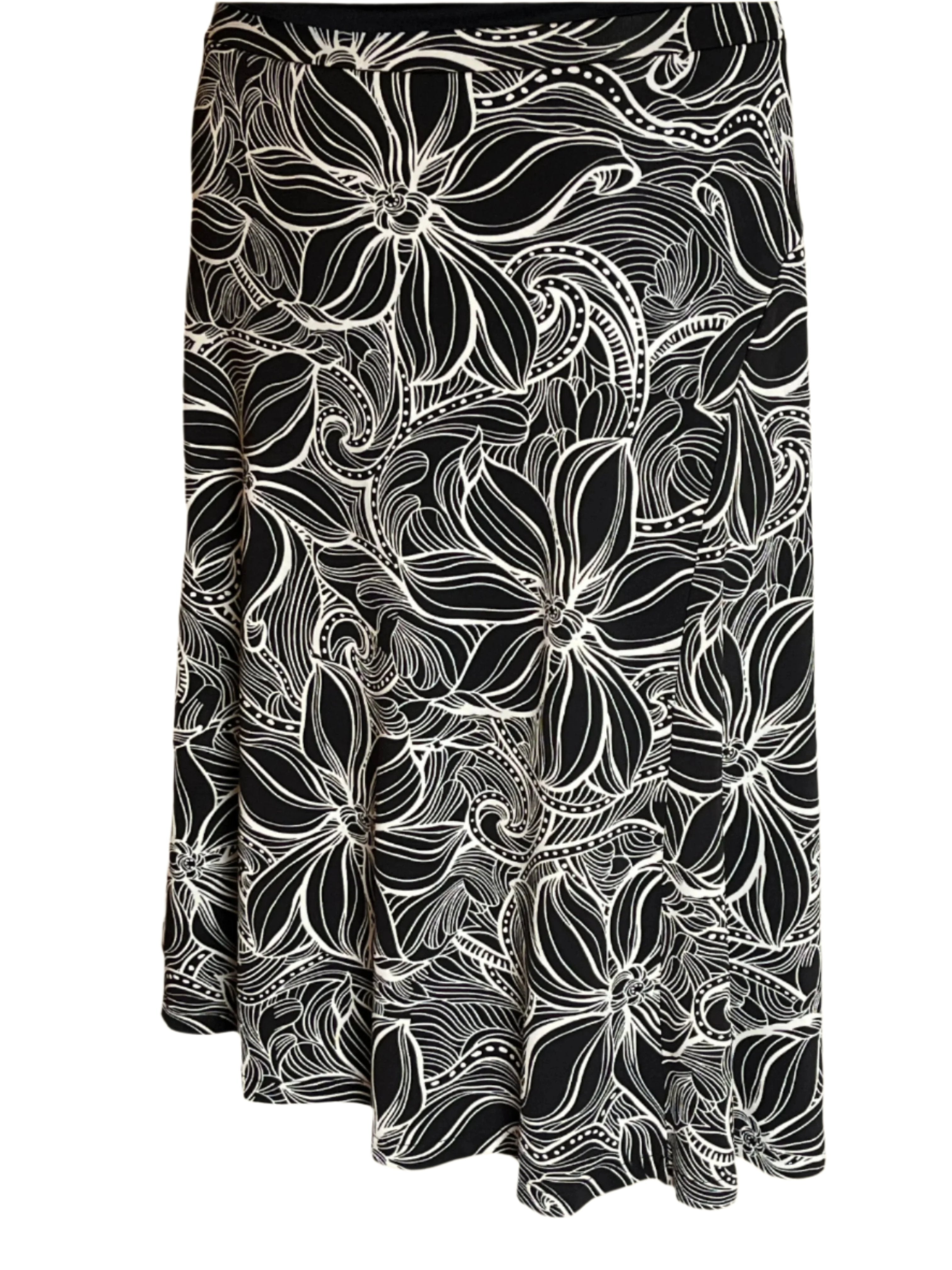 Black and white with floral patterns A Line skirt-Plus (size 3x)