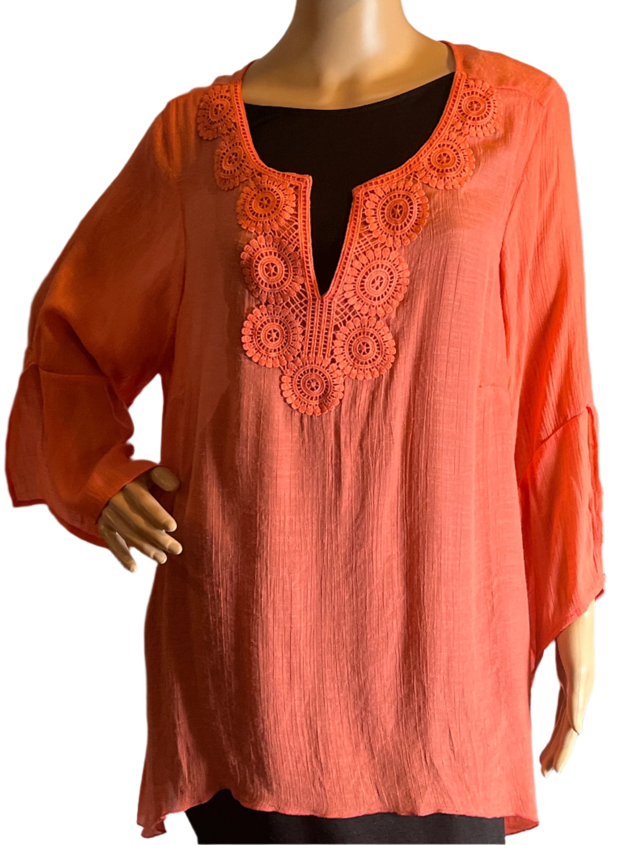 Zac & Rachel Women Orange Loose Fitting Pull Over blouse (embroidery)