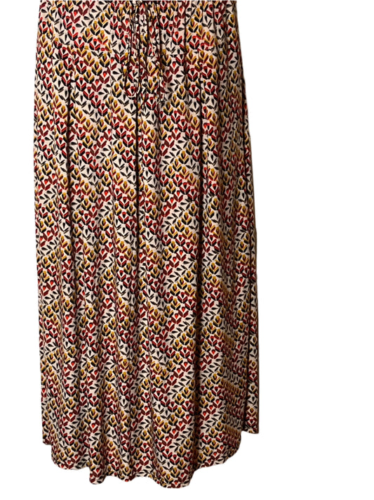 Metrowear Multicolored with orange, beige Brown distinct patterns Maxi Skirt with elastic waist in plus size (2x)